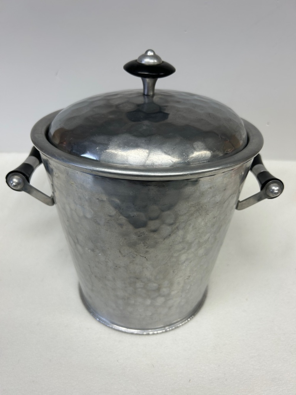 Vintage / Mid Century 10”  hammered aluminum ice bucket with lid Made in Spain